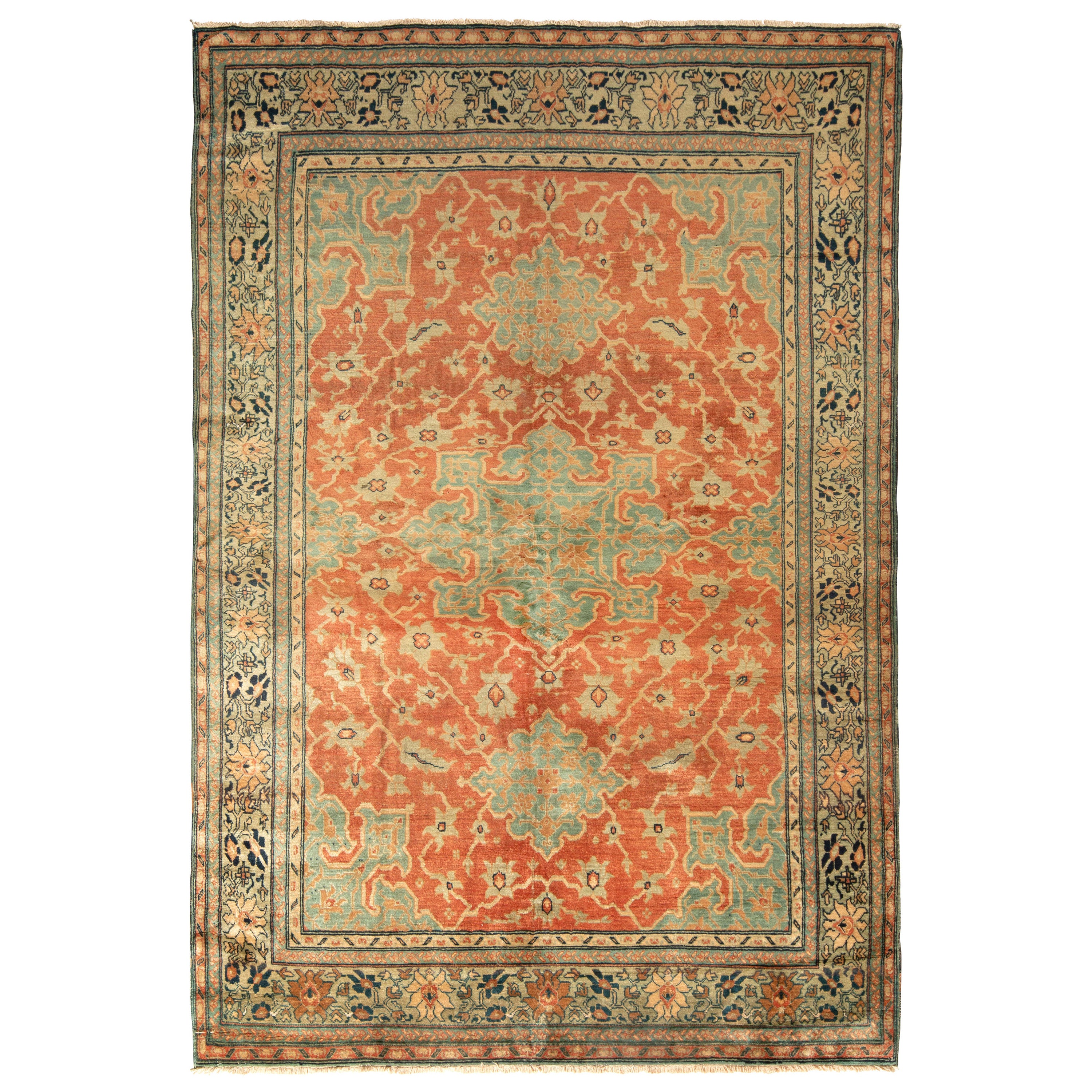 Hand-Knotted Antique Persian Rug in Red, Blue Floral Pattern by Rug & Kilim For Sale
