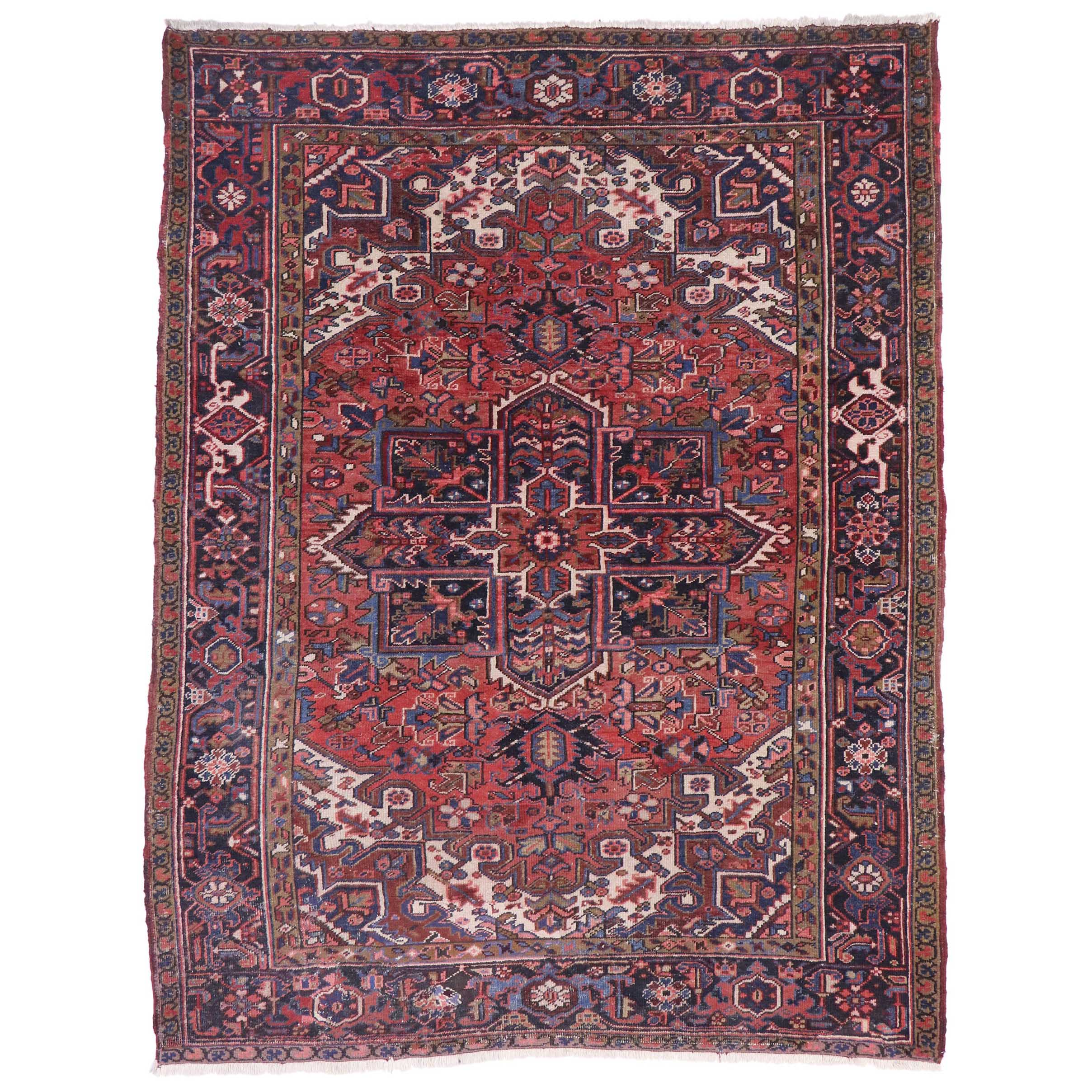 Vintage Heriz Persian Area Rug with Federal and American Colonial Style For Sale