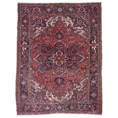 Used Heriz Persian Area Rug with Federal and American Colonial Style