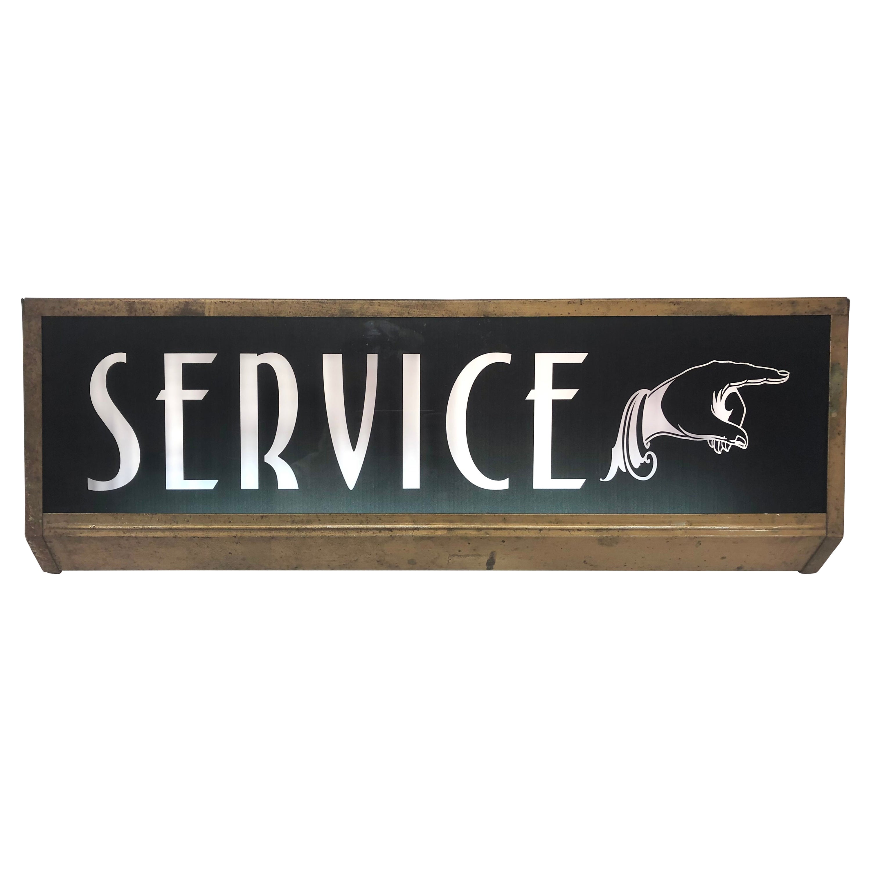 1920's Light Up Directional Service Glass Sign For Sale