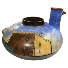 Lidya Buzio Signed New York Artist Hand Painted Pottery Ceramic Vessel Vase 1980