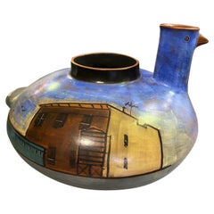 Vase de poterie en céramique peint à la main par l'artiste new-yorkaise Lidya Buzio, signé, 1980