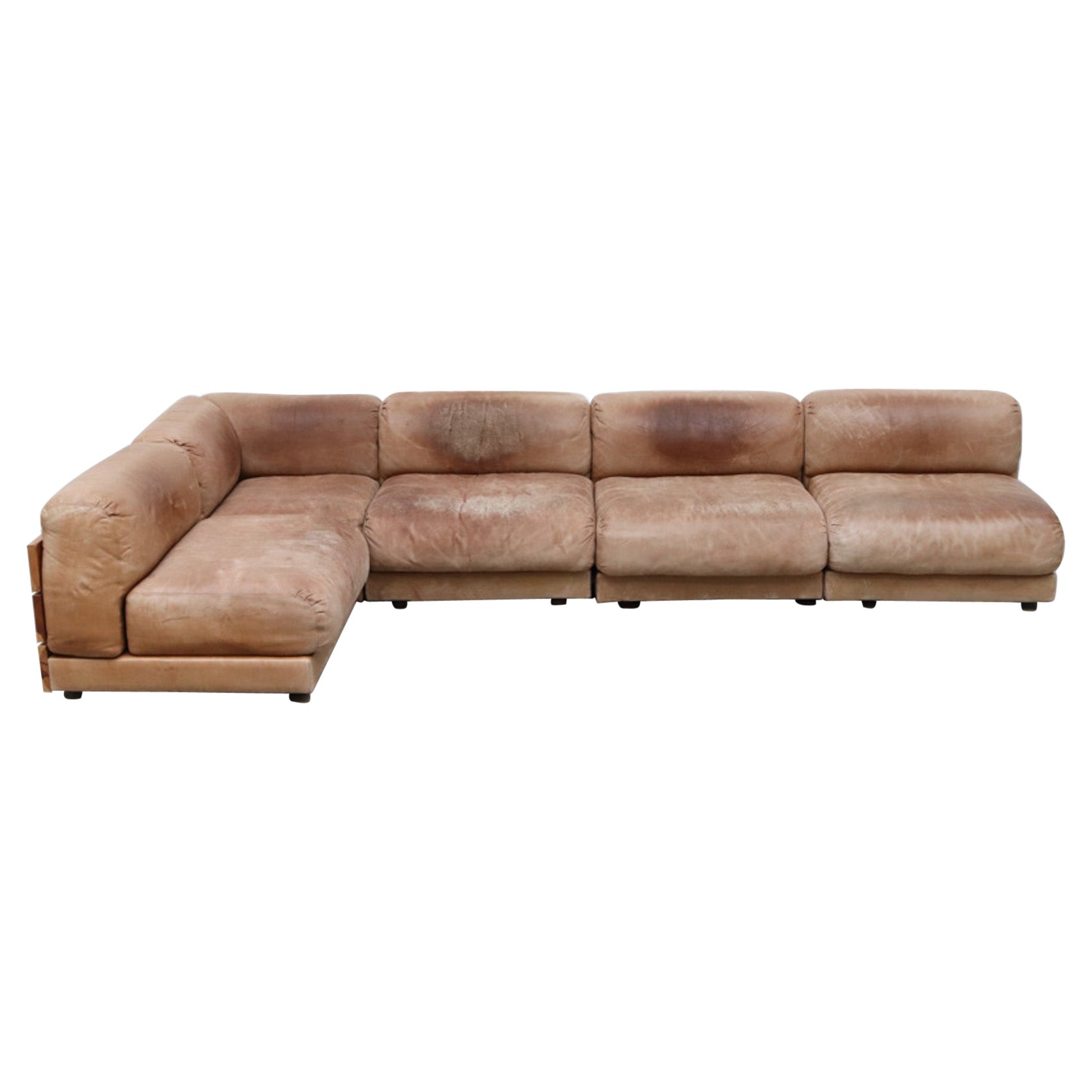 Handsome Dutch Leather and Pine Plank Sectional Sofa