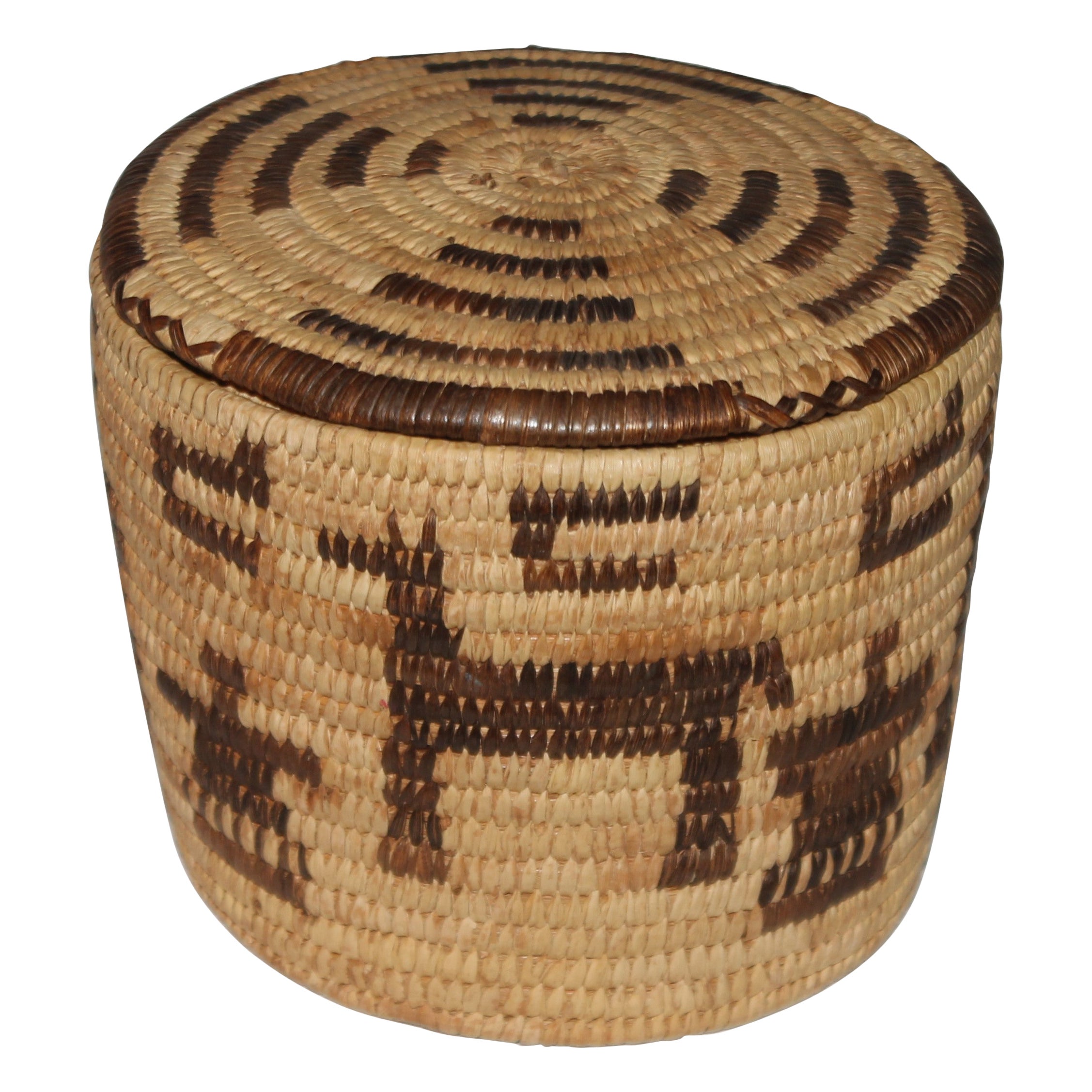 Amazing Pictorial Pima Indian Basket W/ Lid For Sale