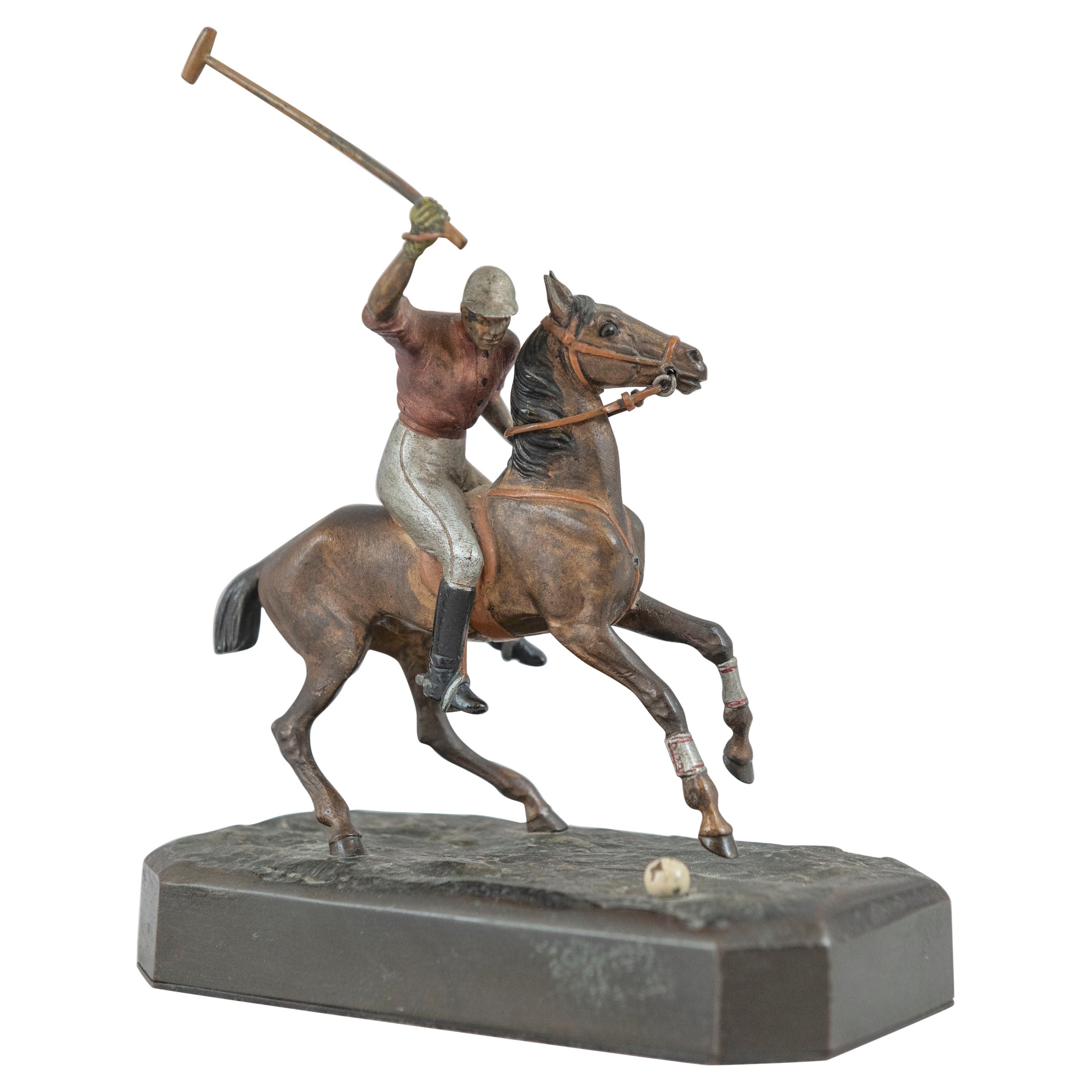 Cold Painted Vienna Bronze Polo Player on Horseback, ca. 1910