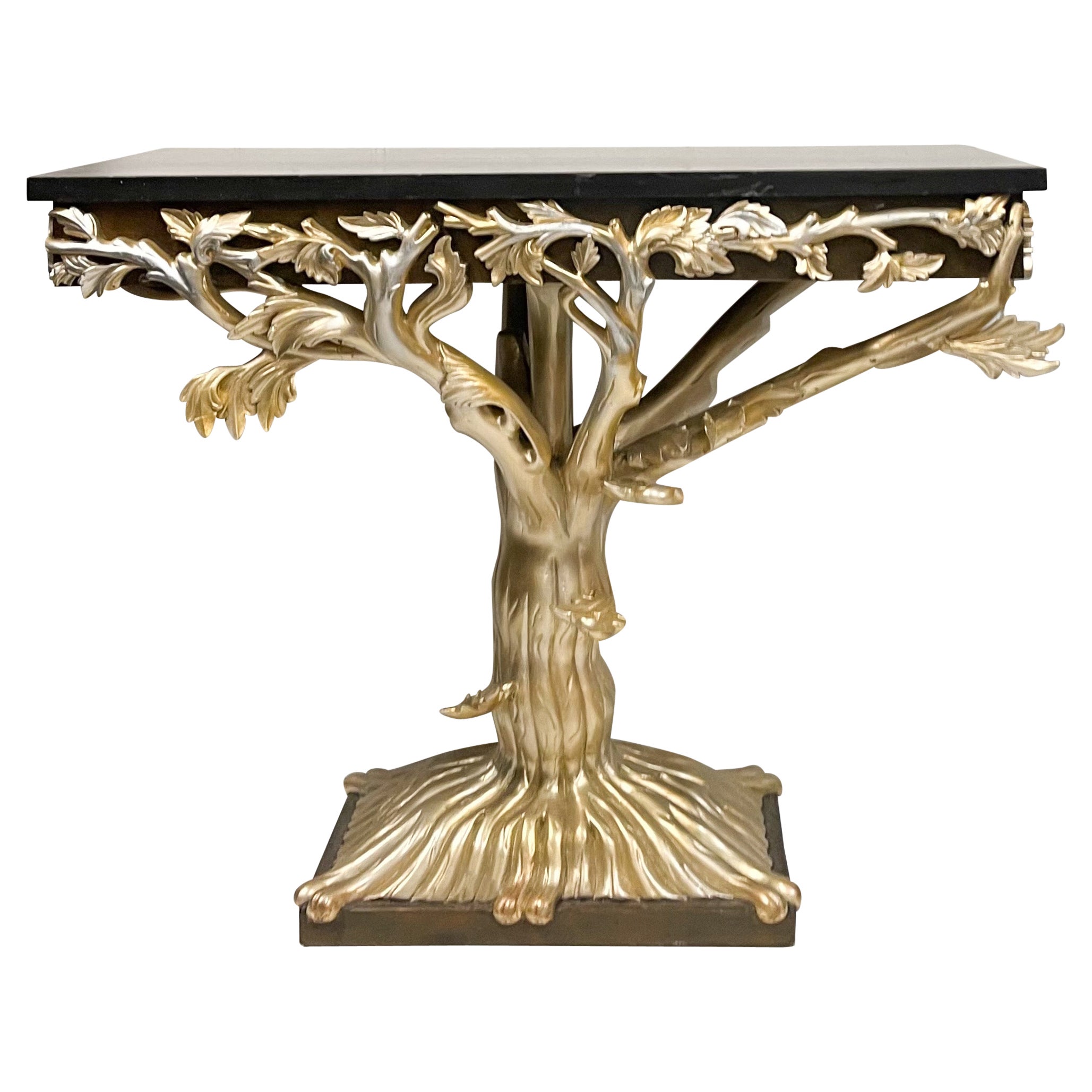 Late 20th-C. J. Robert Scott Carved Silver Giltwood Faux Bois Console Table