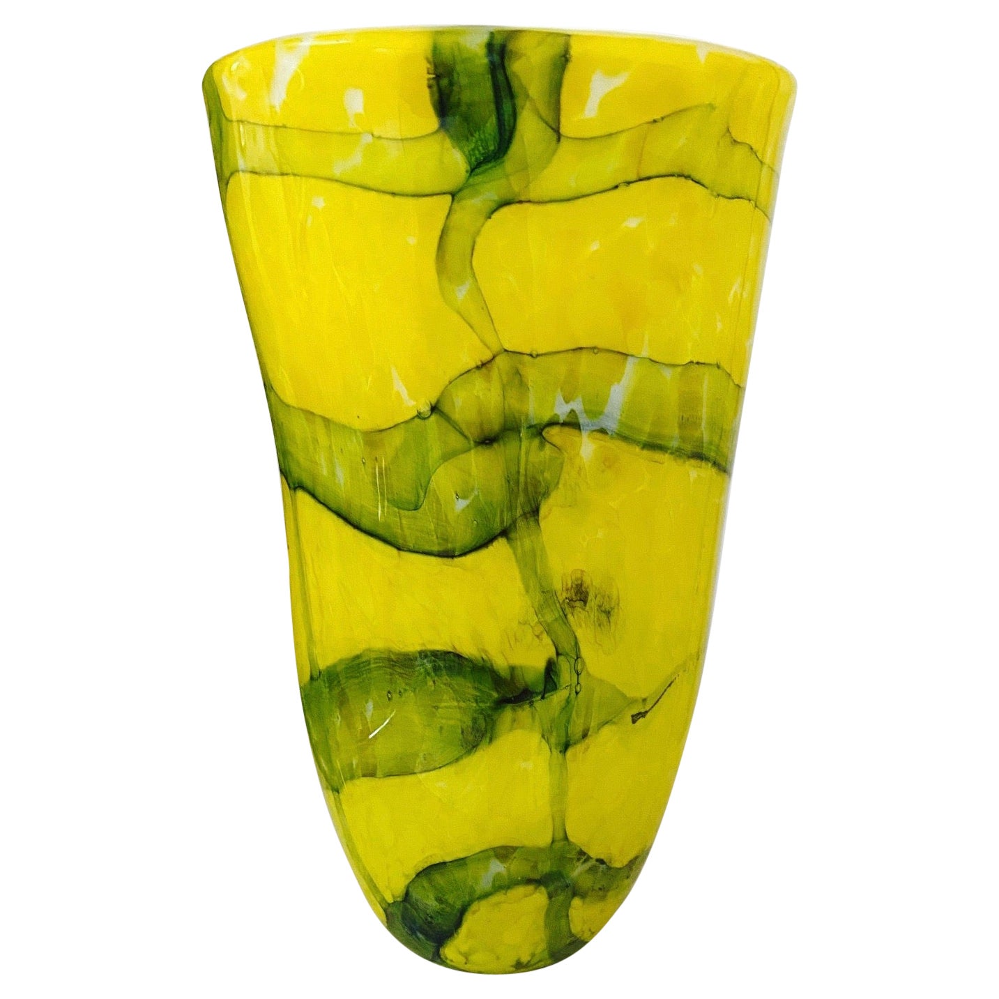 Vase abstrait en verre de Murano de Fratelli Toso en jaune et vert, vers 1980