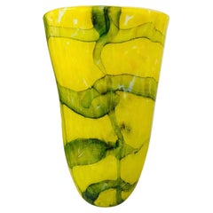 Retro Abstract Murano Glass Vase by Fratelli Toso in Yellow and Green, c. 1980