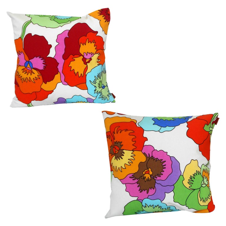 Missoni Custom Pink, Orange, Red Floral Pansy Pillow Pair, MissoniHome, Italy For Sale