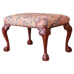 Retro Baker Furniture Chippendale Carved Mahogany Upholstered Window Bench