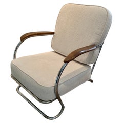 Mucke-Melder Mid Century Tubular Steel Chair with Wood Arms