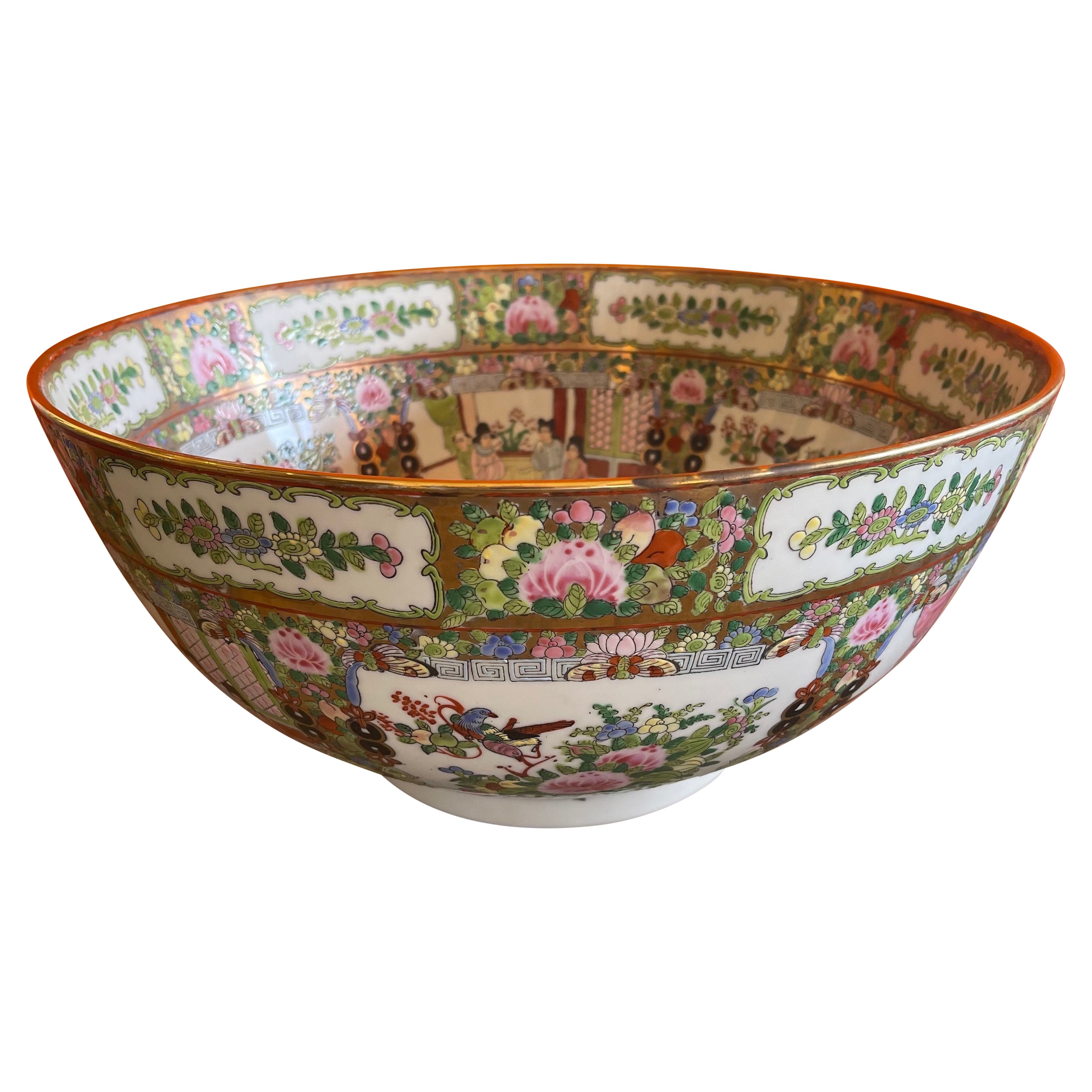 Massive Chinese Export Hand Painted Rose Medallion Porcelain Bowl