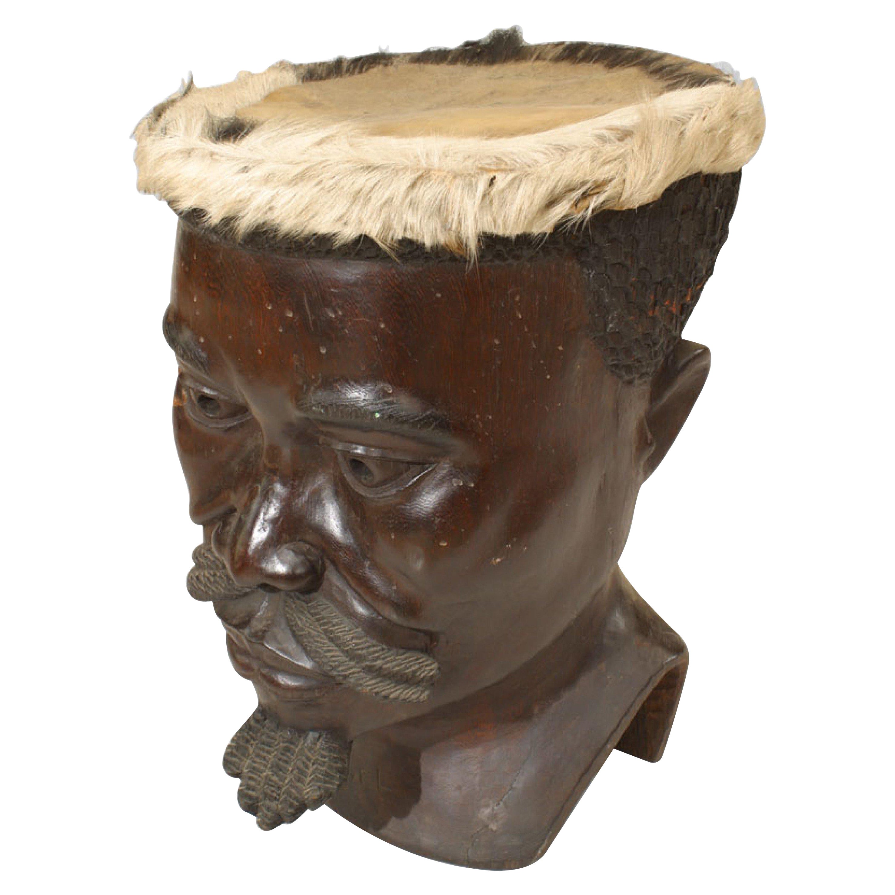 East African Figurative Face Drum For Sale