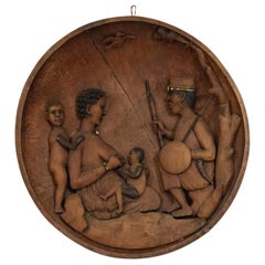 African Carved Wooden Wall Figurative Plaque