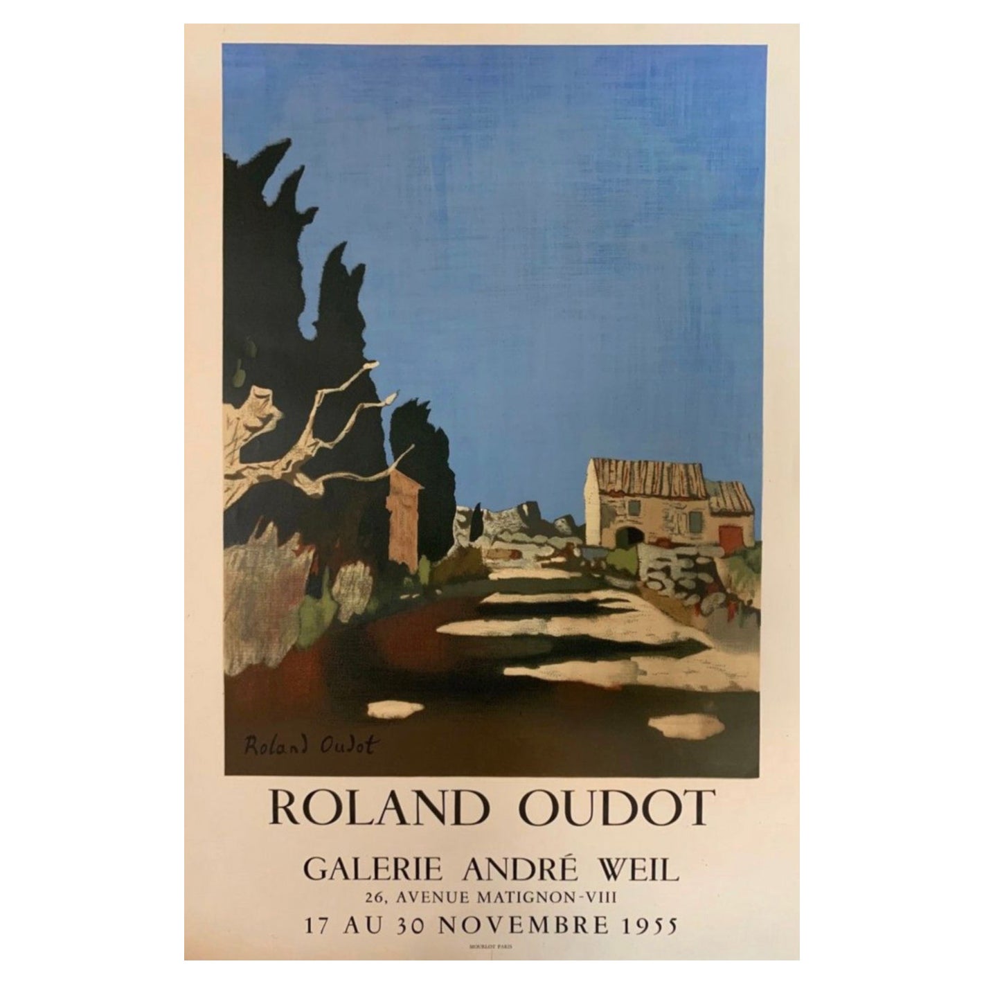 Original French Art Exhibition Poster, Roland Oudot, Galerie Andre Weil, 1955