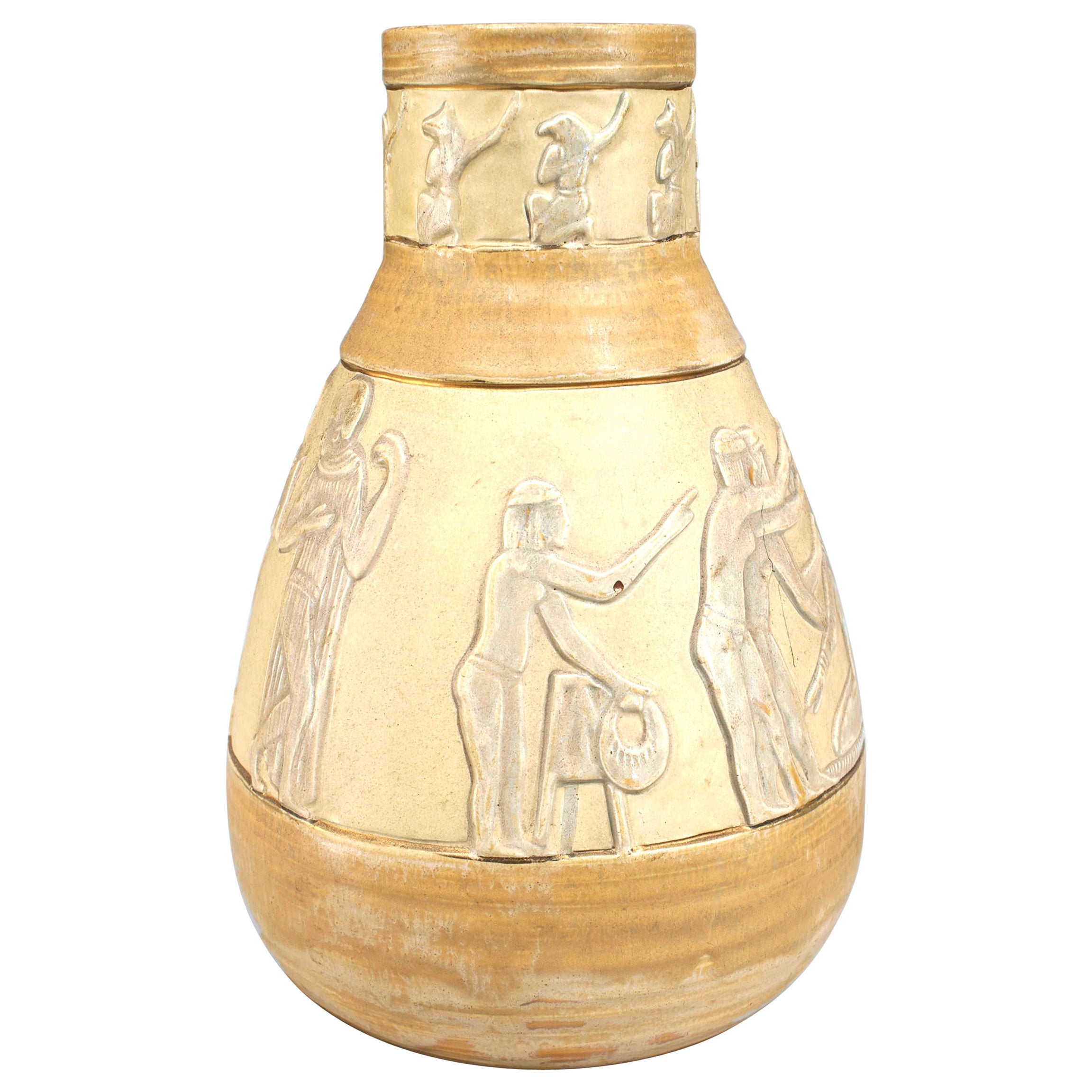 Austrian Art Deco Dresser Porcelain Vase with Egyptian Figures For Sale