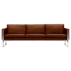 CH104 4-Seat Sofa in Stainless Steel Frame with Leather Seat by Hans J. Wegner