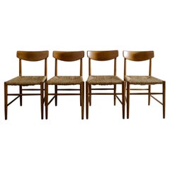 French Dining Chairs in Oak and Rattan in Style of Charlotte Perriand, 1950s