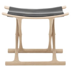 OW2000 Egyptian Footstool in Oak Soap with Black Leather by Ole Wanscher