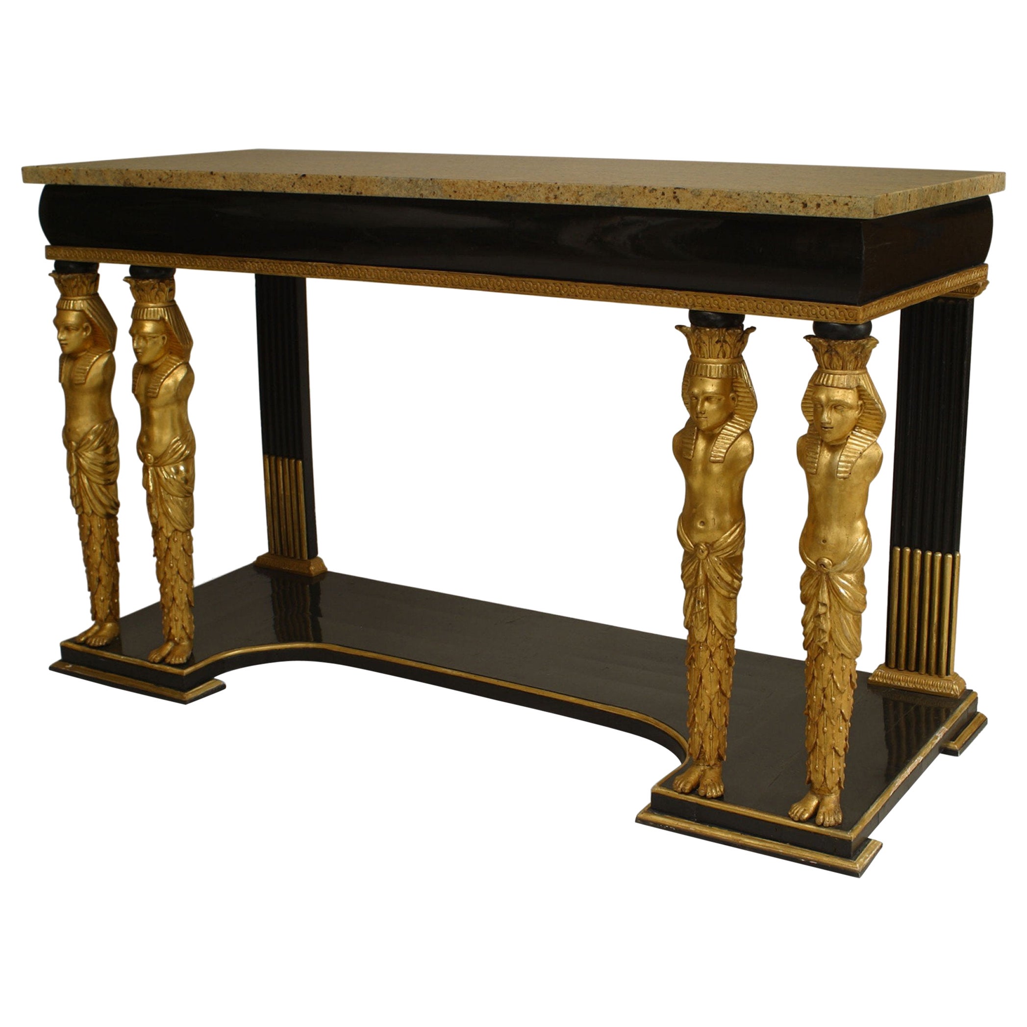 Continental Austrian Ebonized Egyptian Figural Console Table For Sale