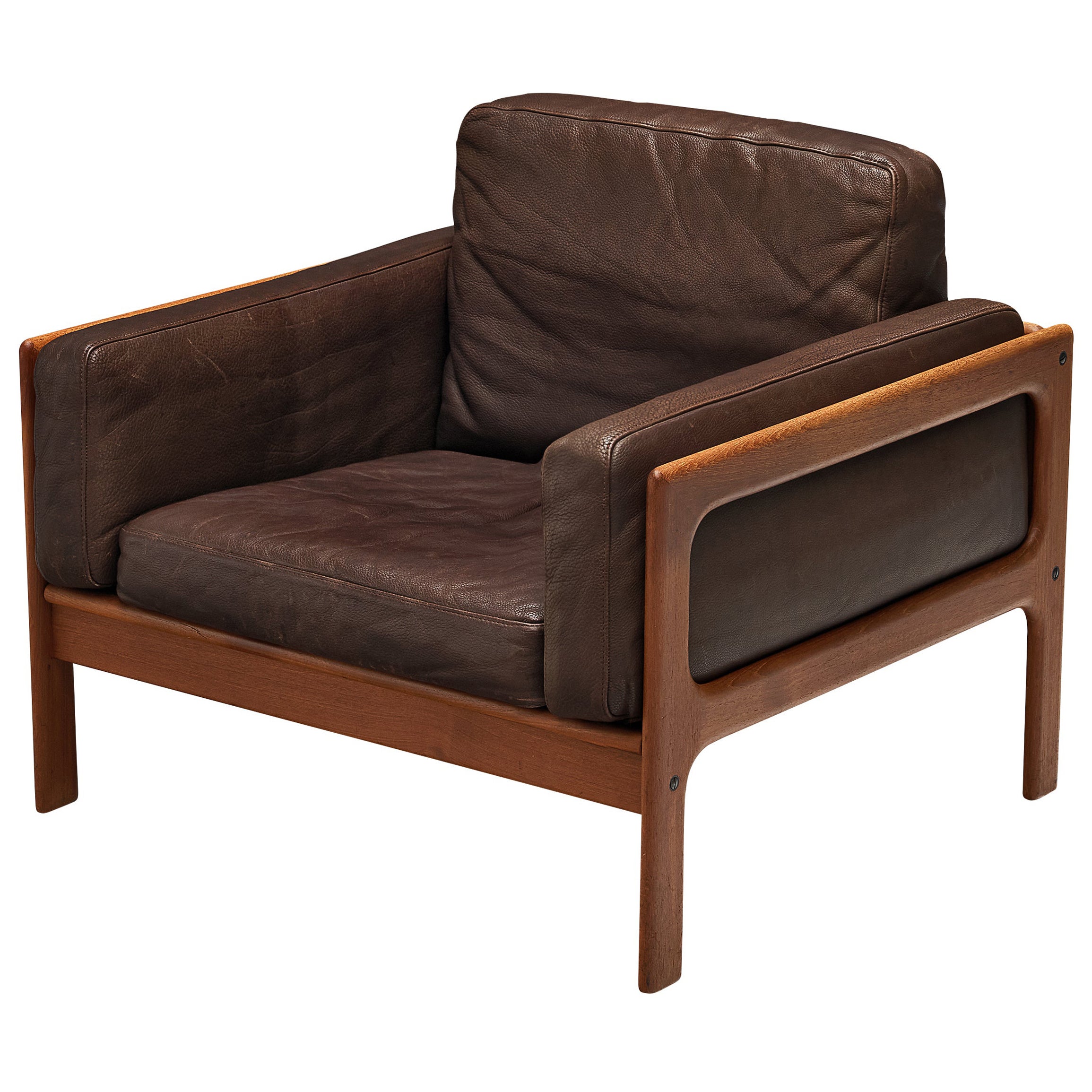 Elegant Danish Lounge Chair in Brown Leather