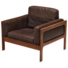 Danish Lounge Chair in Brown Leather and Teak