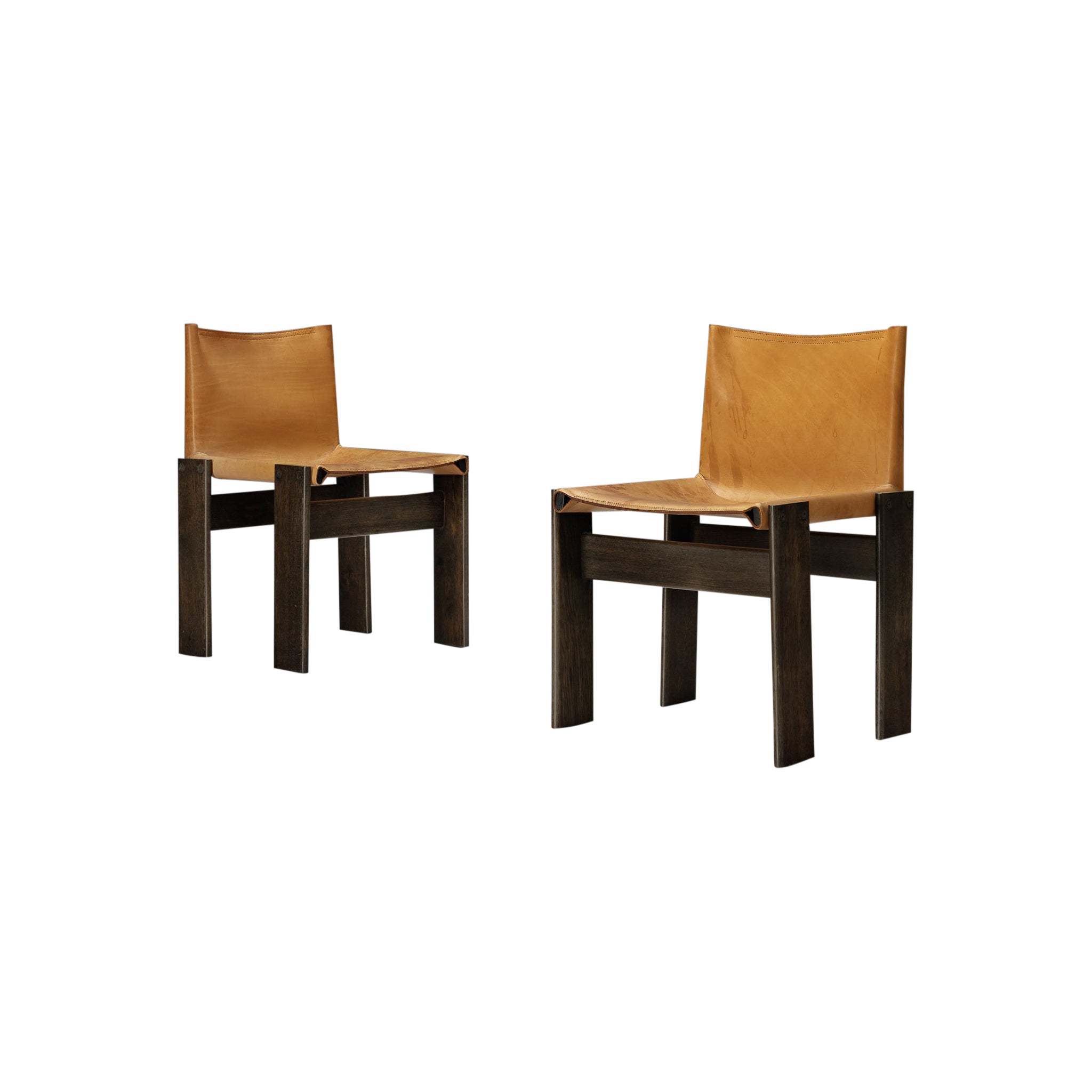 Afra & Tobia Scarpa 'Monk' Chairs in Cognac Leather