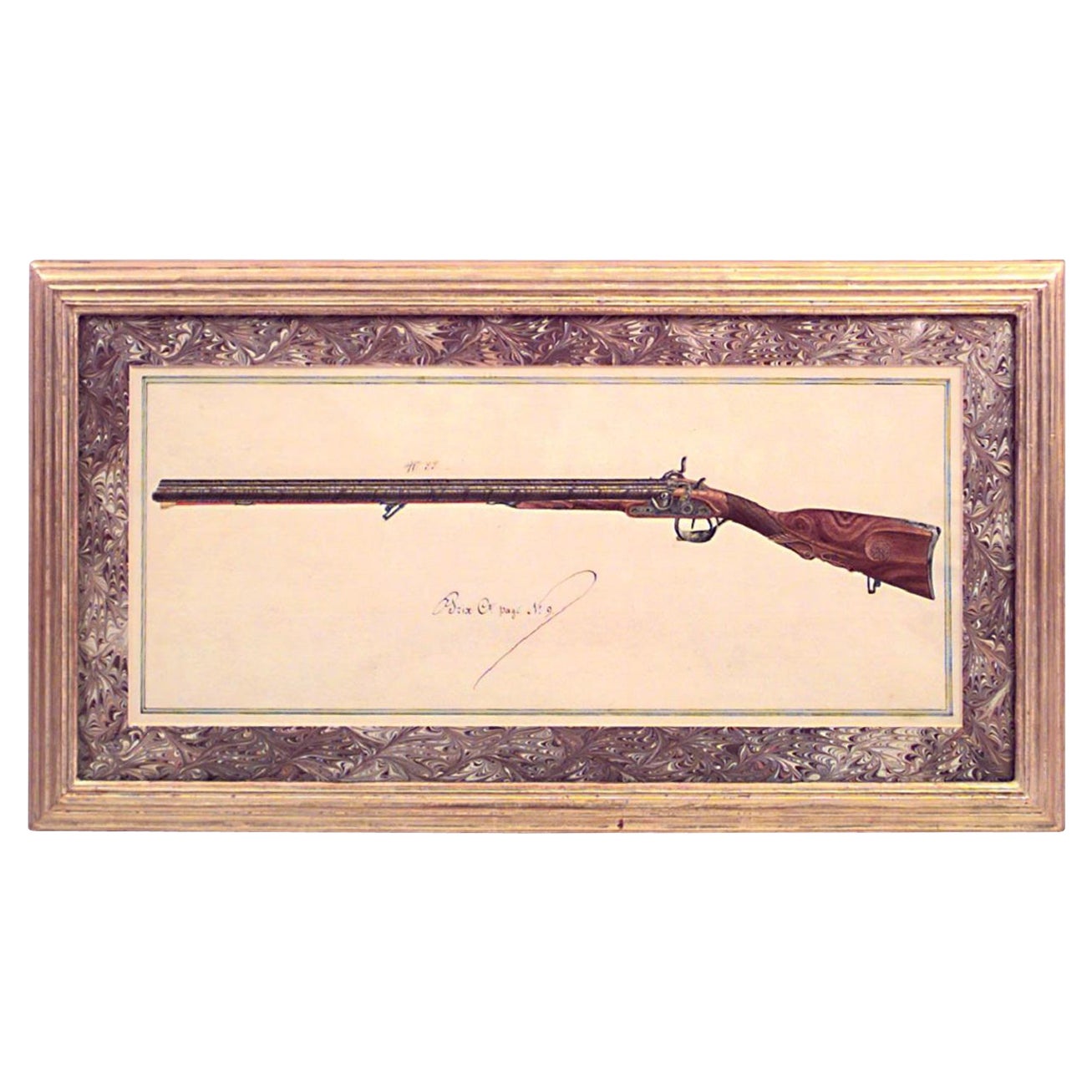 19 Austrian Continental Framed Watercolors of Firearms For Sale
