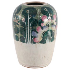 Vase chinois en porcelaine de melon d'hiver à motifs végétaux blancs et verts