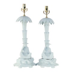 Pair of Chinese Blue Tole Palm Tree and Man Table Lamps