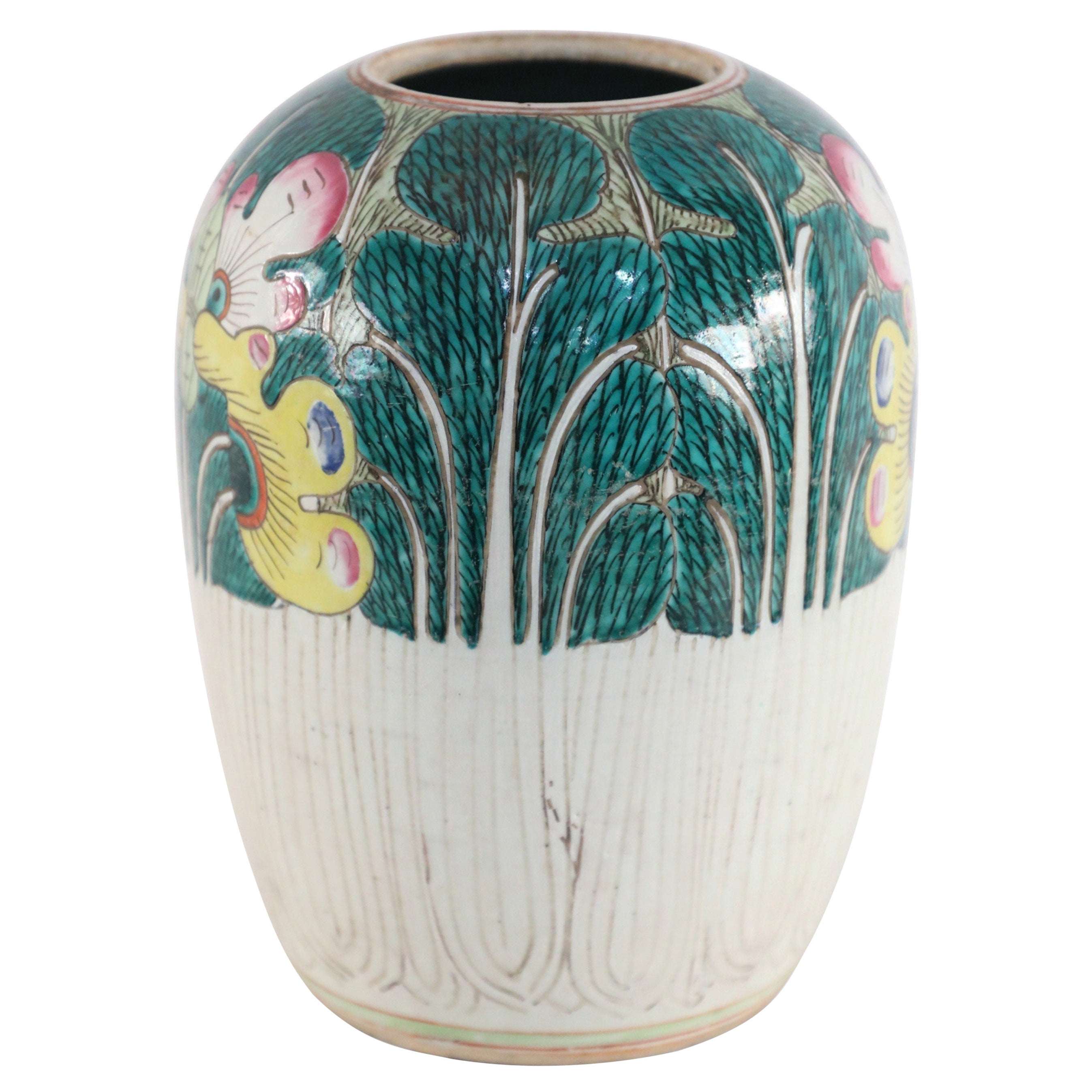 Chinese White Green and Yellow Vegetal Winter Melon Porcelain Vase For Sale