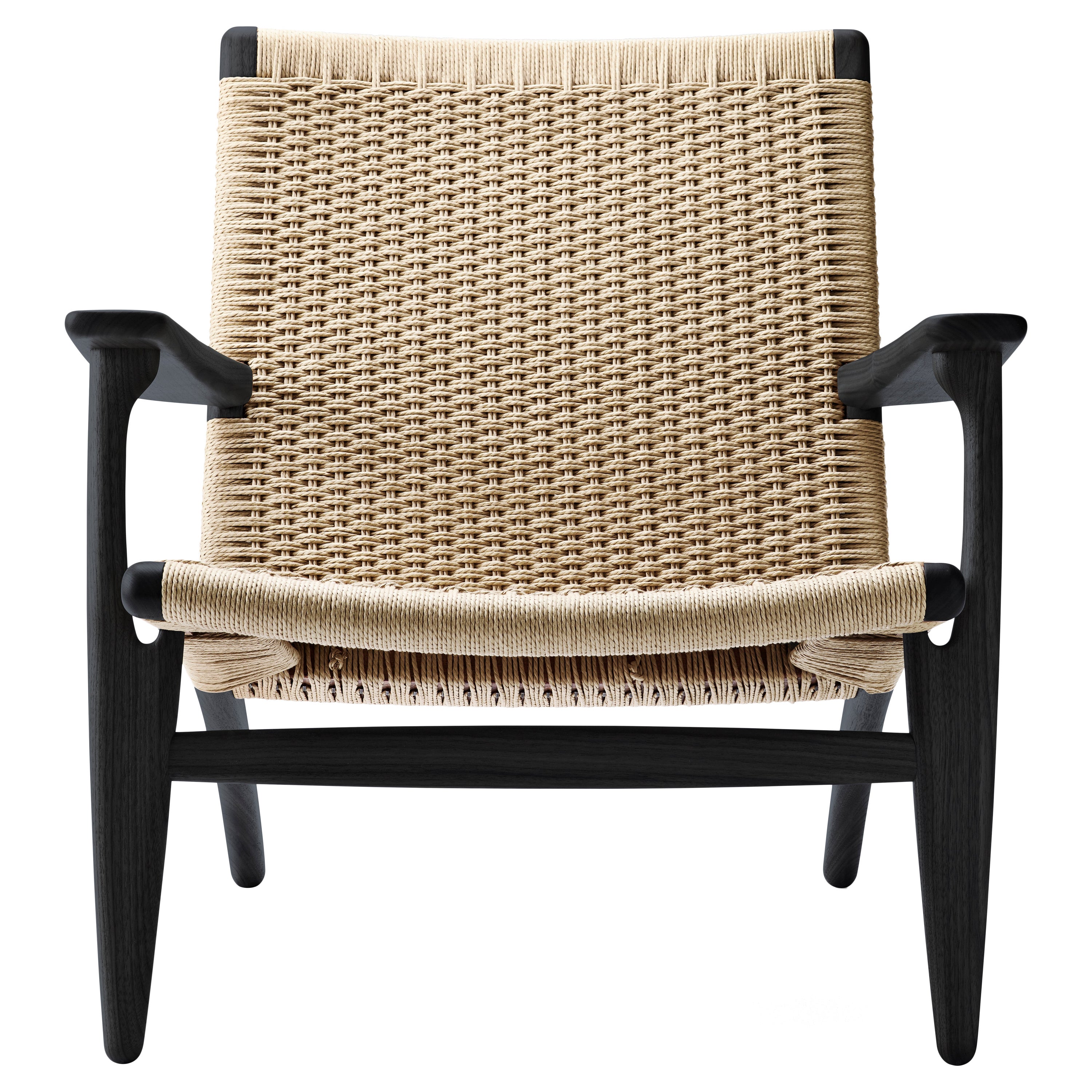 CH25 Easy Lounge Chair, Oak Painted Black w/ Natural Papercord by Hans J. Wegner