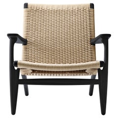 CH25 Easy Lounge Chair, Oak Painted Black w/ Natural Papercord by Hans J. Wegner