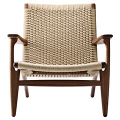 CH25 Easy Lounge Chair Walnut Oil with Natural Papercord Seat by Hans J. Wegner
