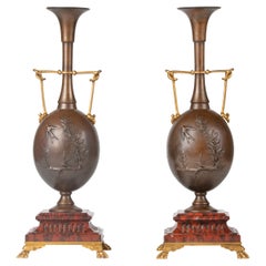 Vases en bronze Napoléon III du milieu du XIXe siècle par Cahieux & Barbedienne