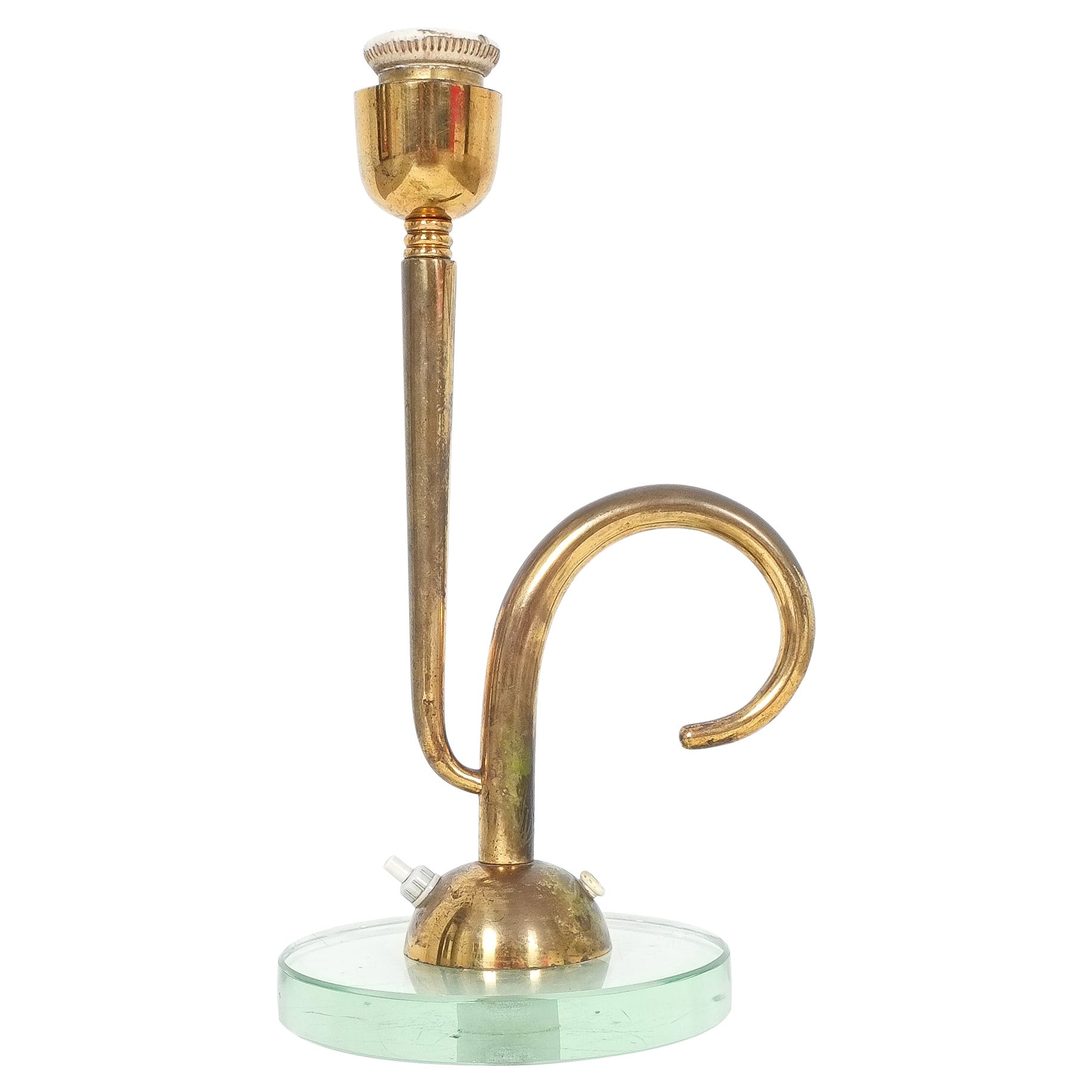 Desk Lamp Brass Glass, Italy Midcentury