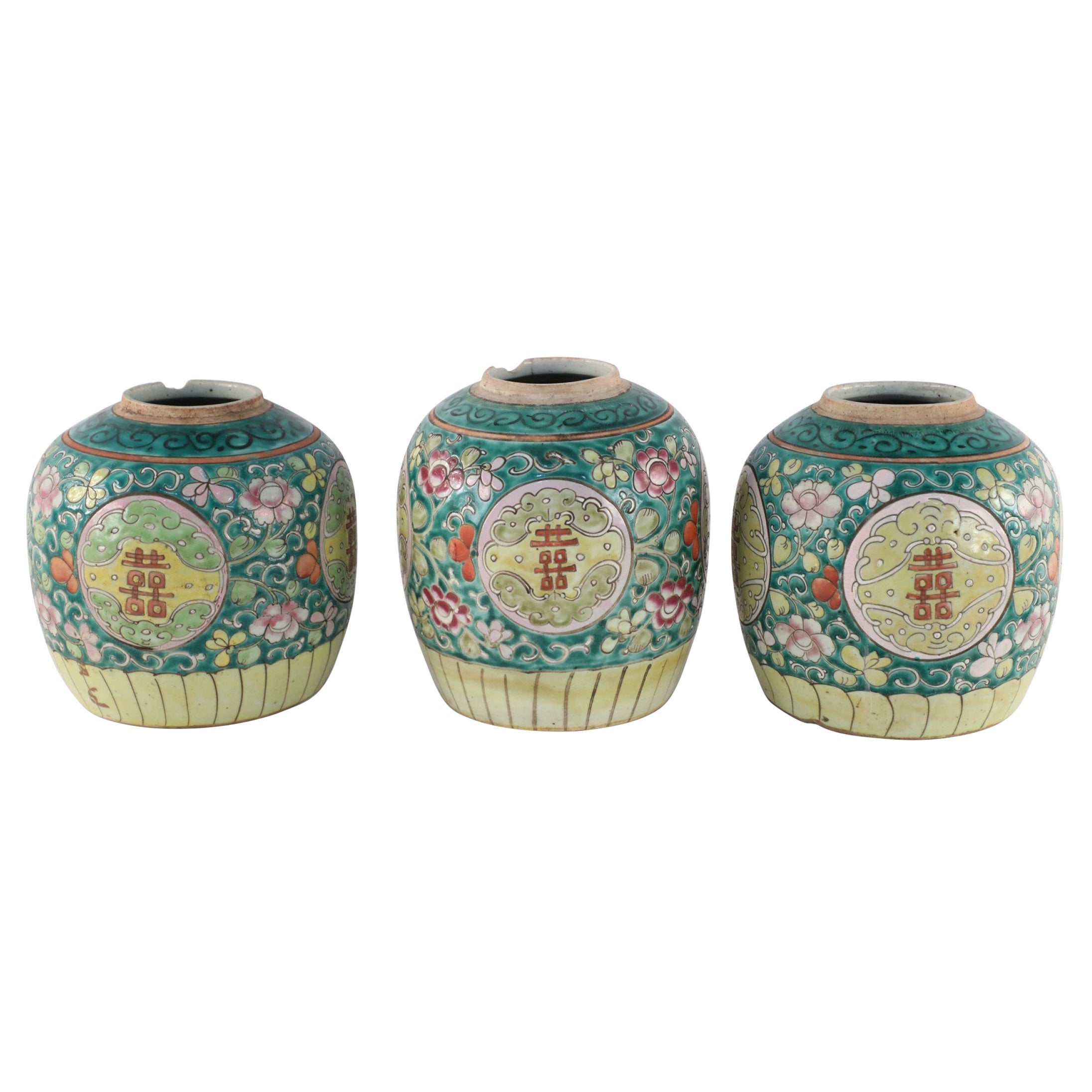 Vases à gingembre en forme de jarres avec motif floral vert chinois en vente