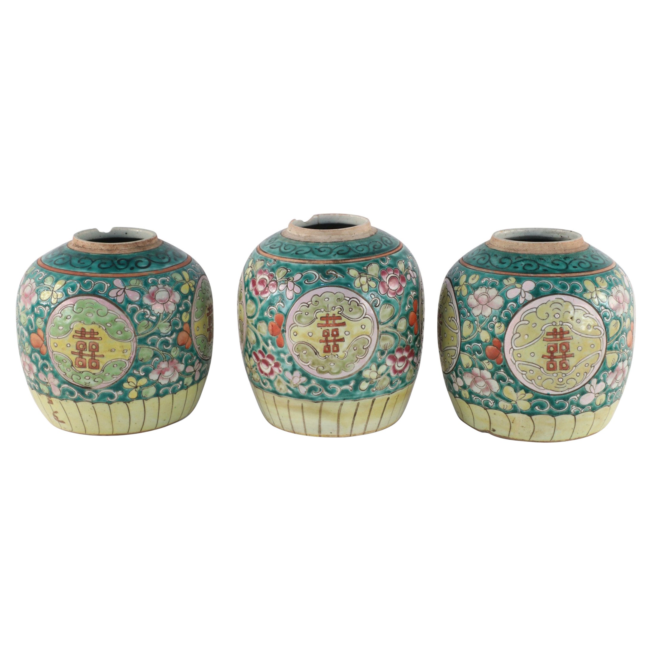 Vases à gingembre en forme de jarres avec motif floral vert chinois