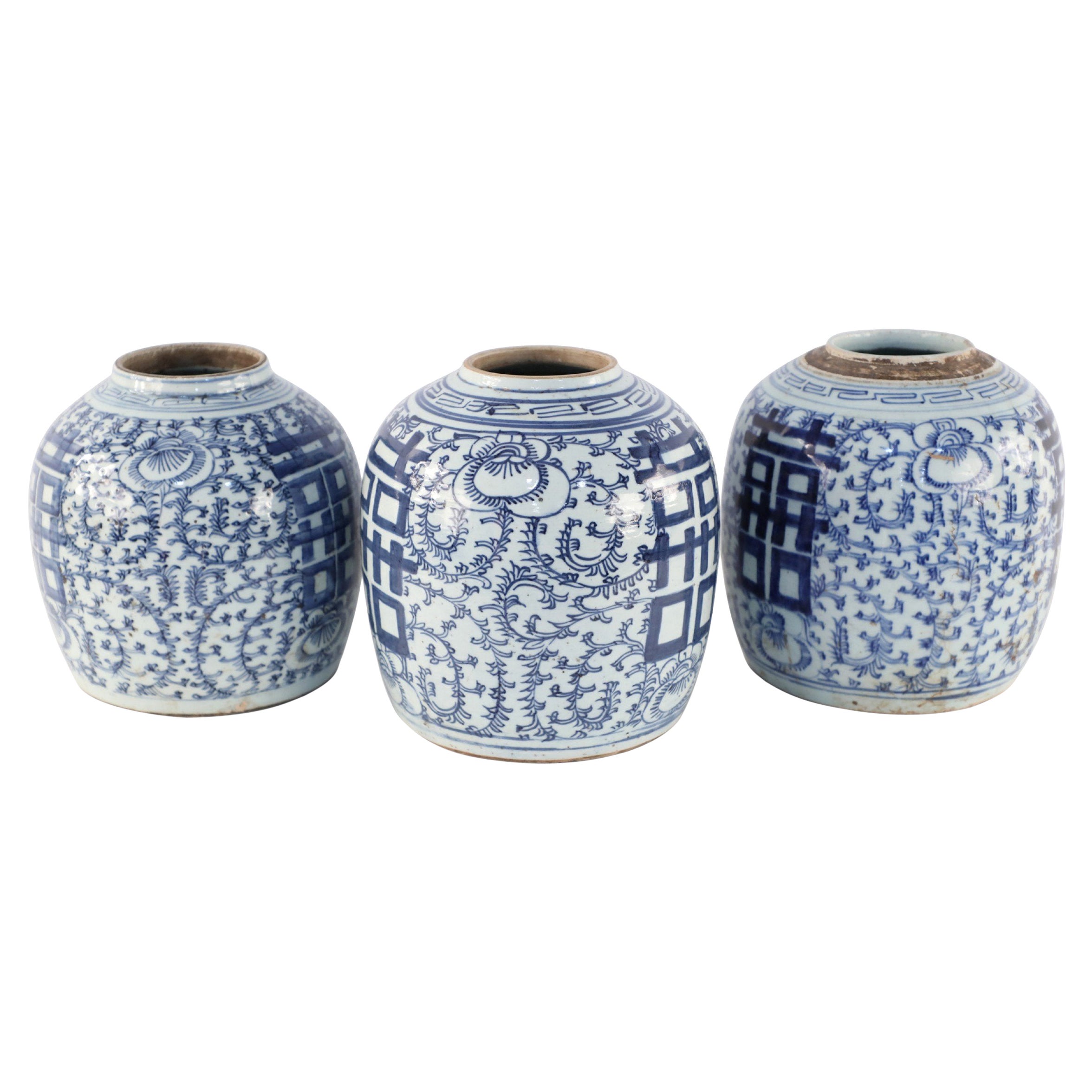 Chinese White and Blue Floral Ginger Jar Vases For Sale