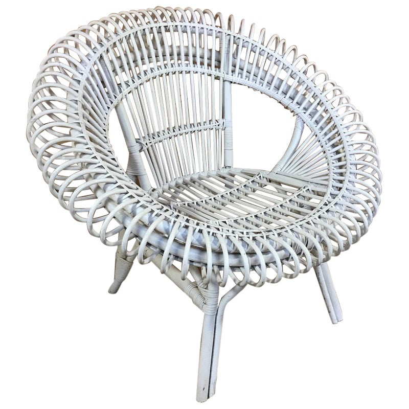 Janine Abraham / Dirk Jan Rol Rattan White Lounge Chair by Edition Rougier 1955