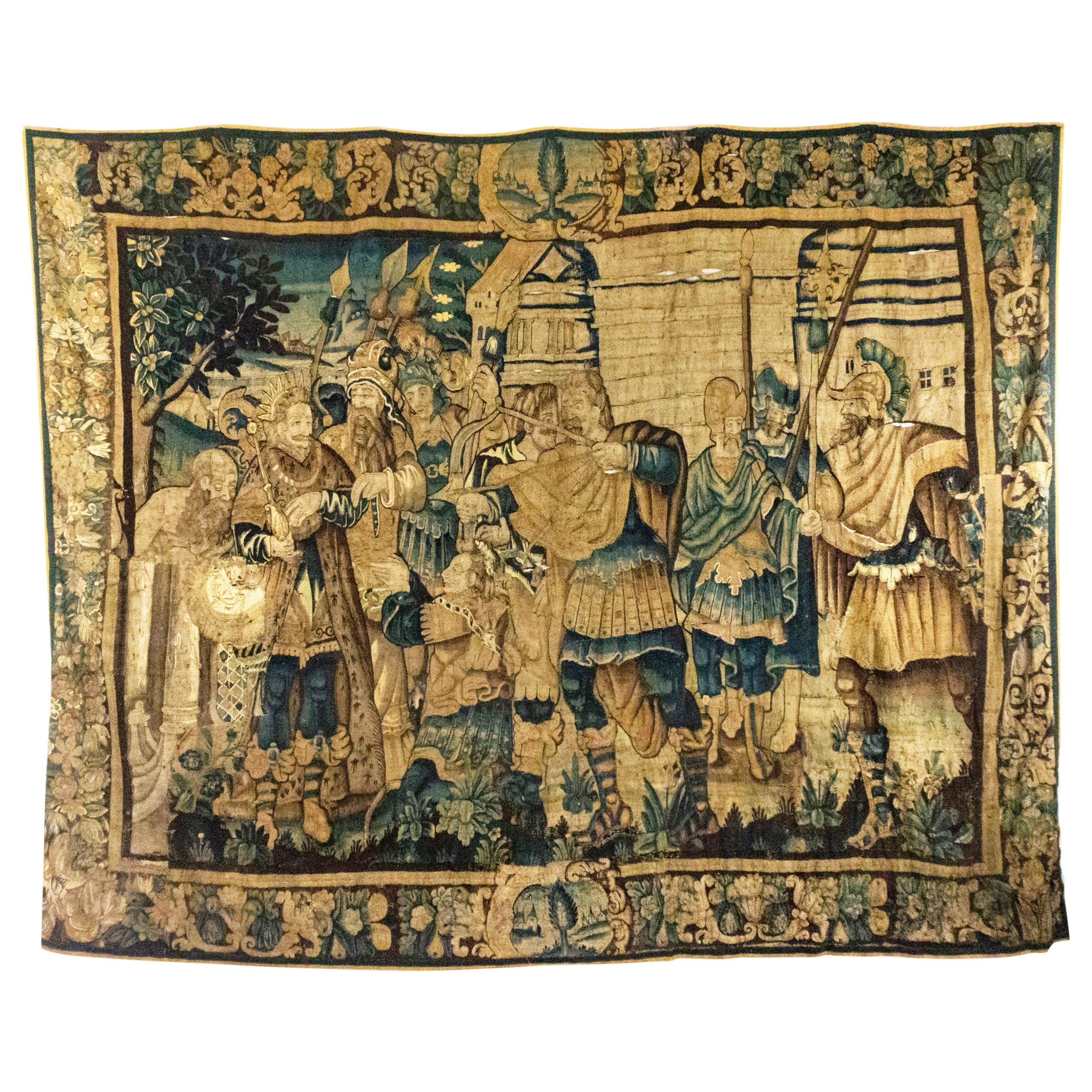 Franco Belgian 17th Century Tapestry of Military Figures For Sale
