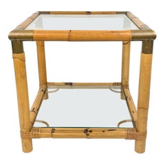 Bamboo, Glass and Brass Squared Side Table, Italy, 1970s