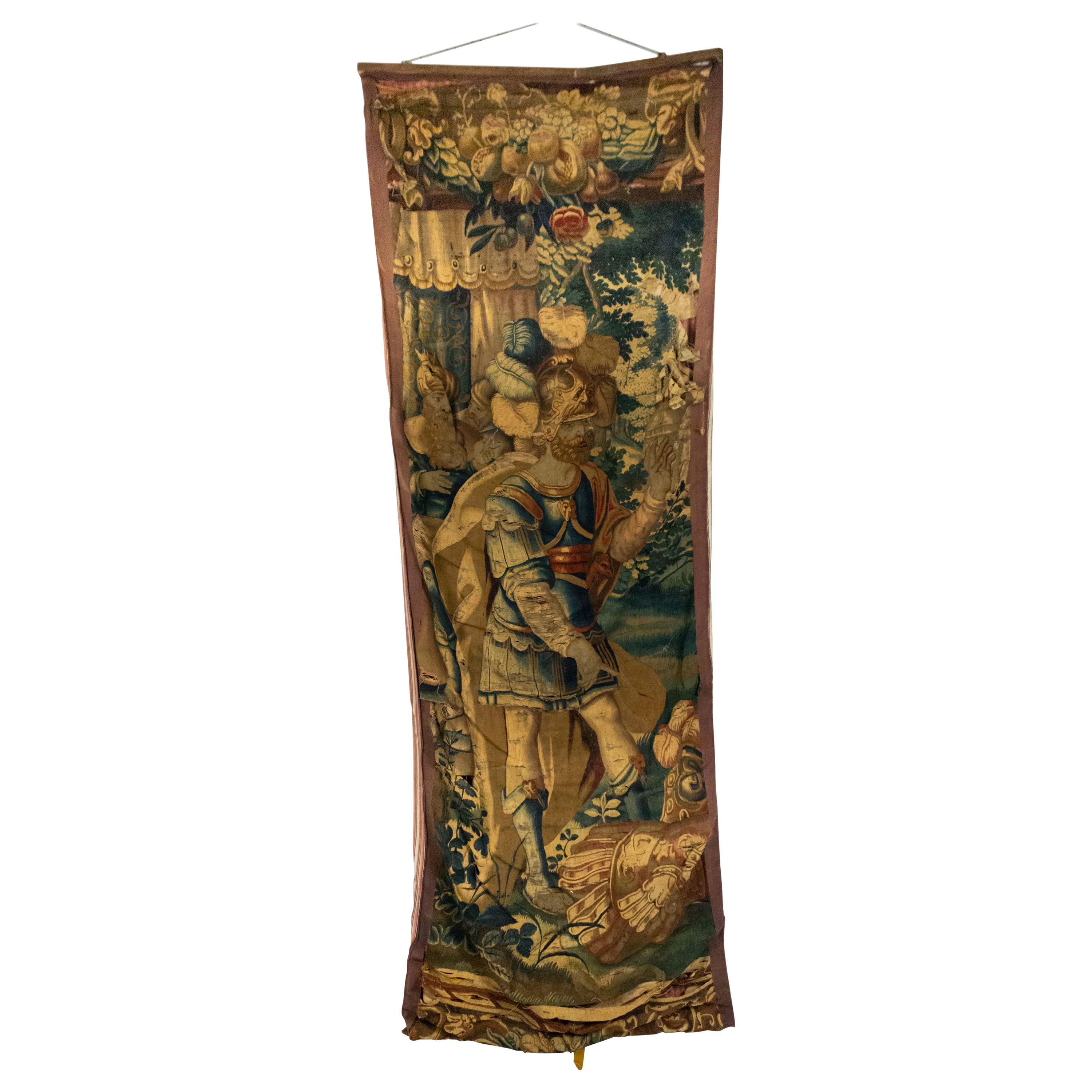 Belgian 17th Century Woven Tapestry of Soldier For Sale