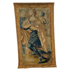 Antique Belgian 17th Century Woven Tapestry of a Kneeling Man