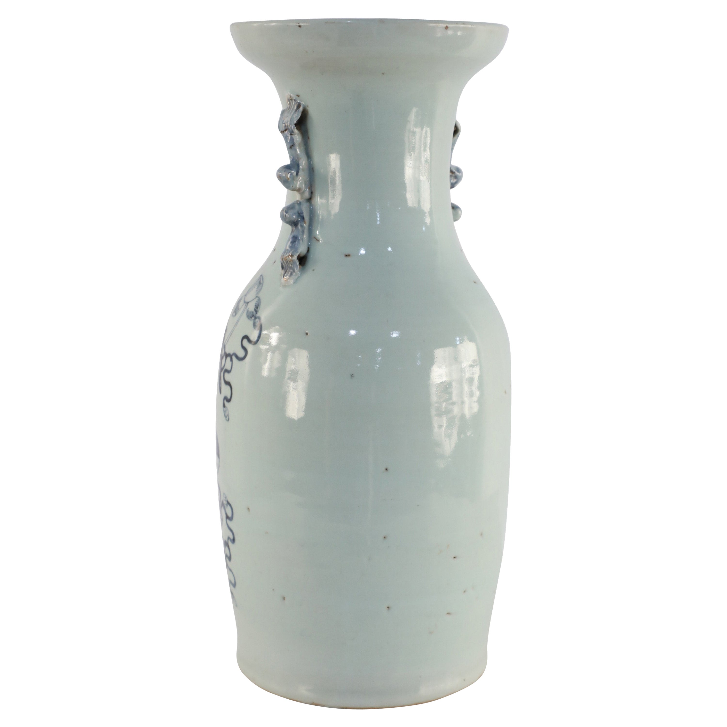 Chinese White and Navy Blue Symbol Patterned Porcelain Urn For Sale