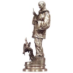 Ernest Wante Bronze Pierot and a Duck Sculpture