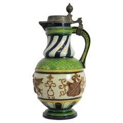 19th C. Handpainted Majolica Pitcher by Gerbing & Stephan, Bohemia, circa 1880