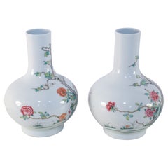 Pair of Chinese Famille Rose Globular Porcelain Vases