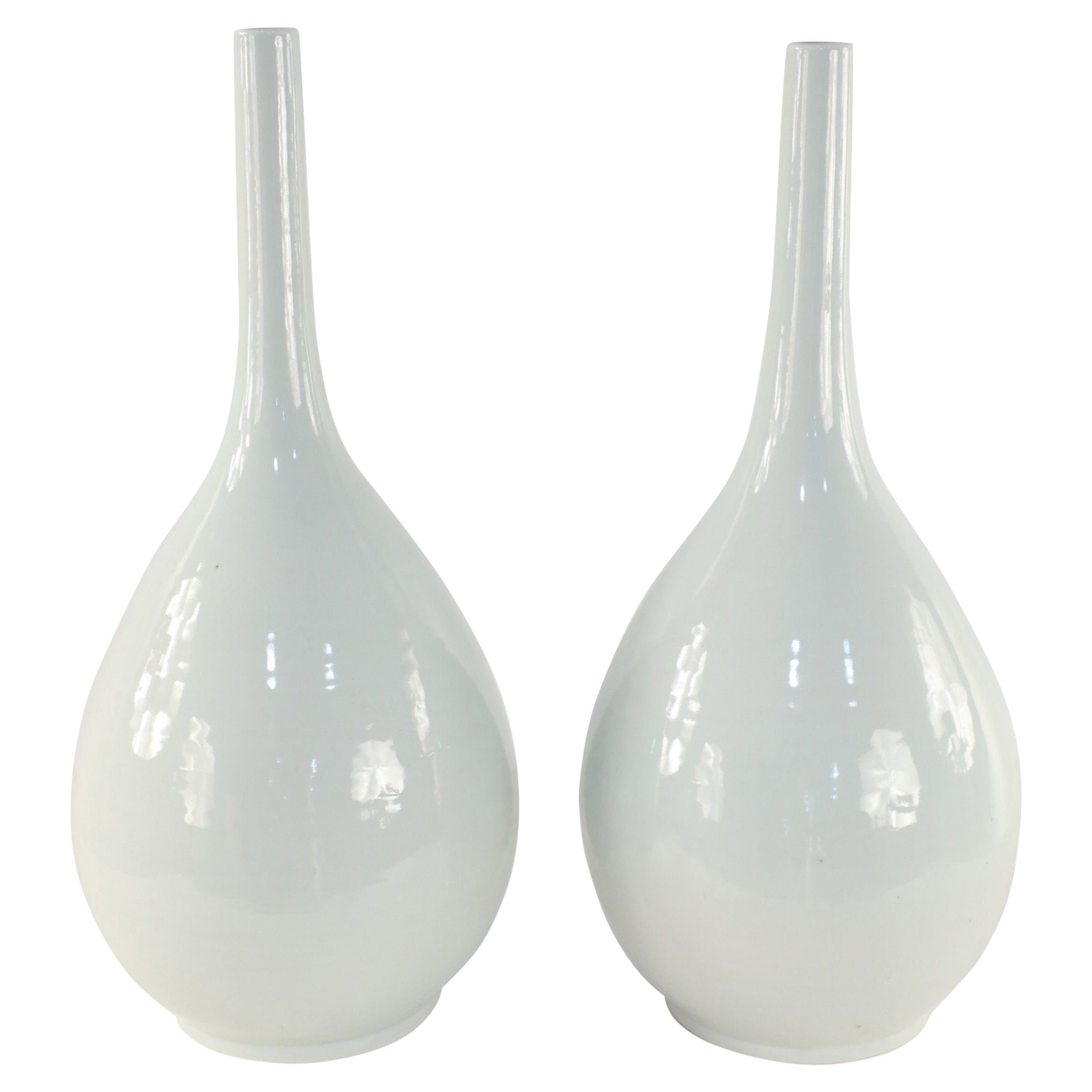 Paire de vases à échelle en porcelaine blanche chinoise à motif galet