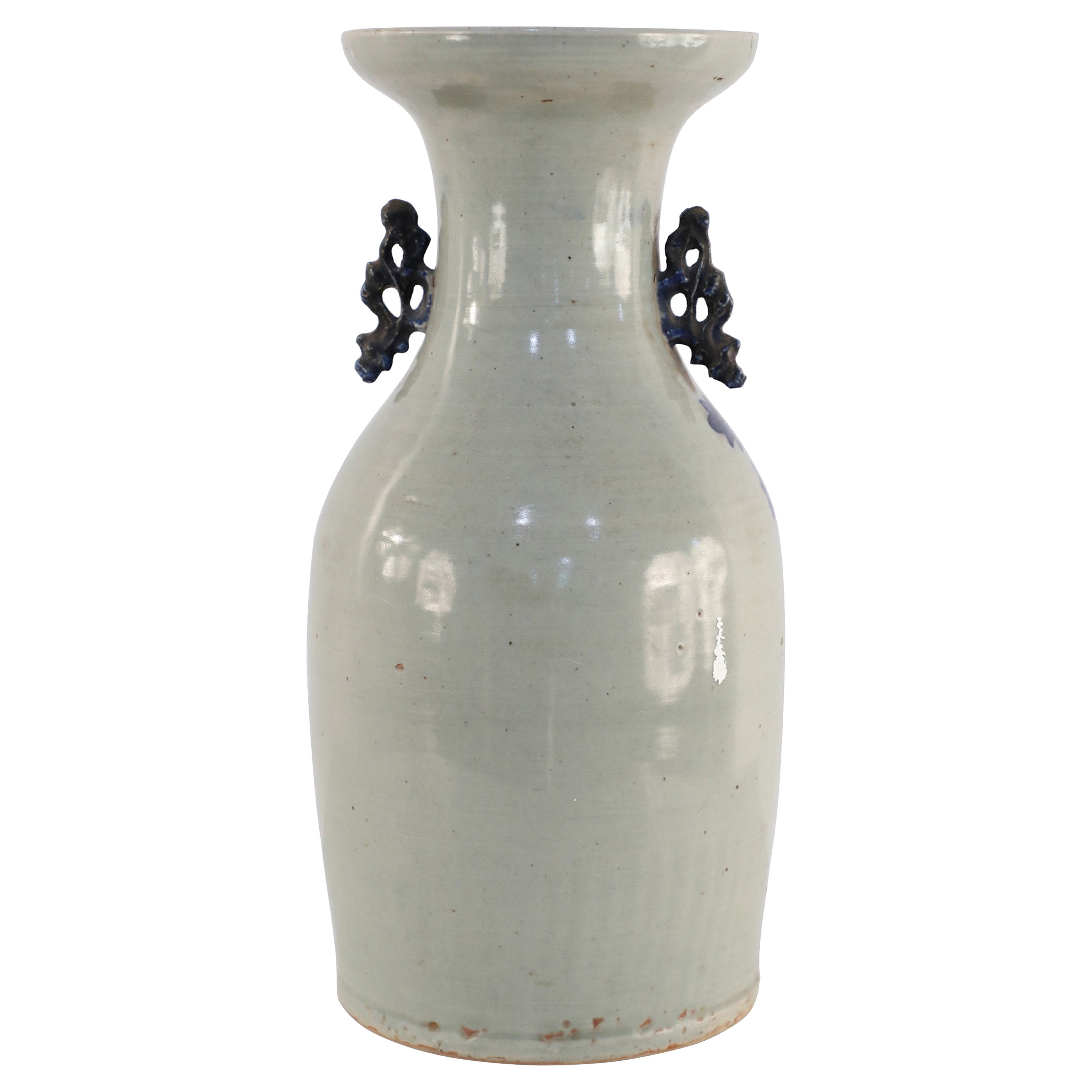 Chinese White and Navy Egret Design Porcelain Urn